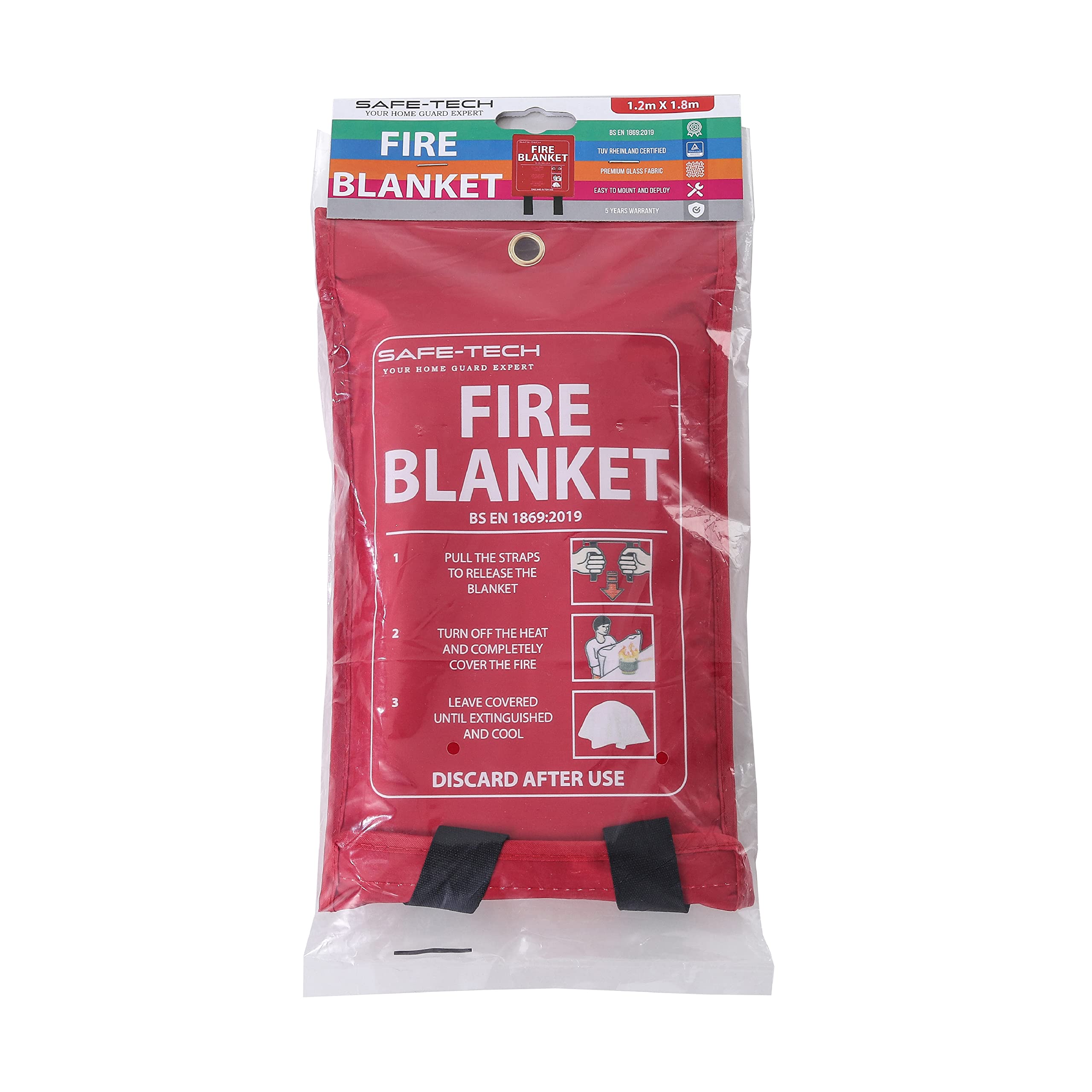 SAFE TECH Fire Blanket, Emergency Fire Blanket for Emergency Survival, Kitchen Fire Blanket with Heat Insulation, Fire Blanket Extinguisher for Car, Boat, 1.2m x 1.8m Fire Blanket for Home and Kitchen