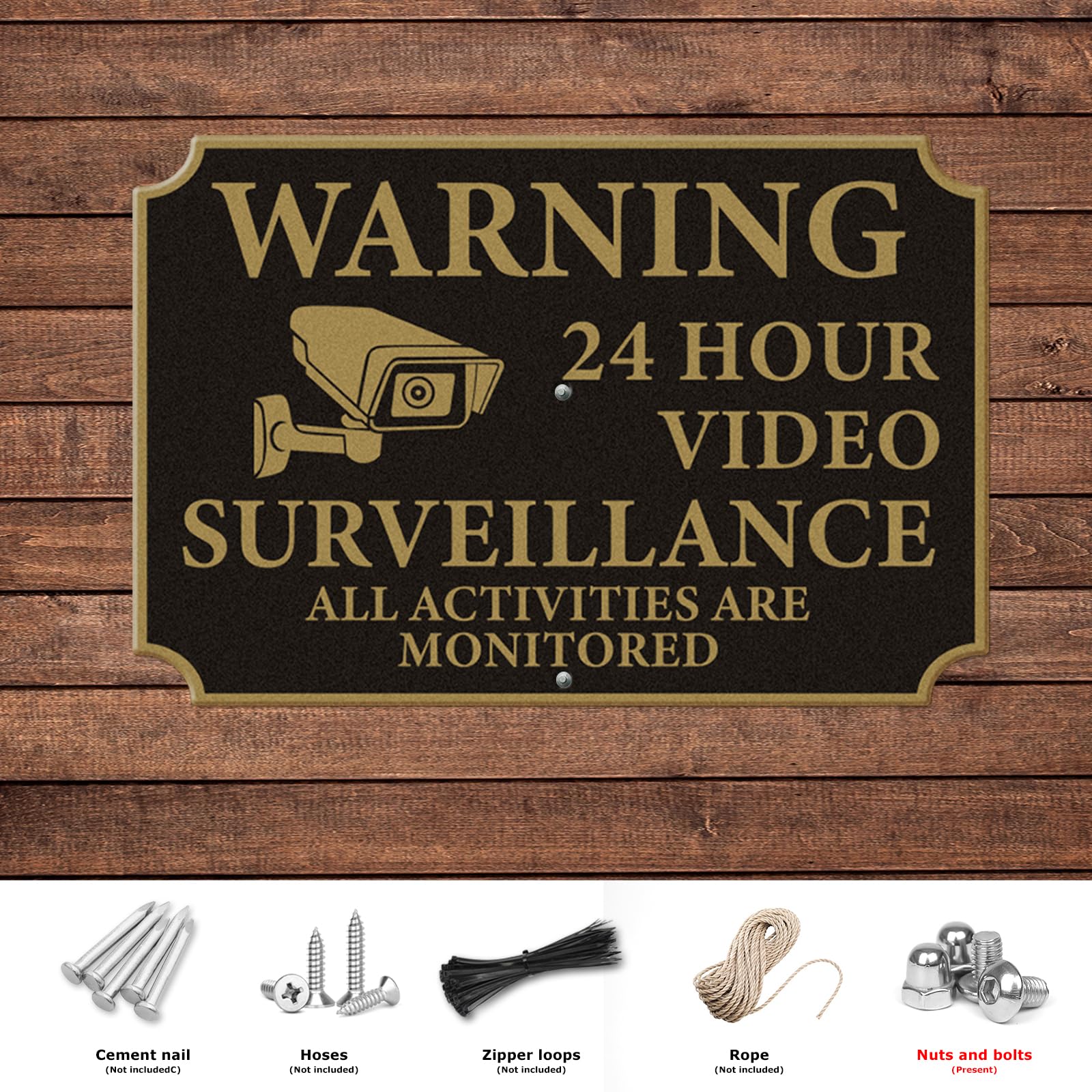 Paquete de 2 letreros de videovigilancia de 24 horas con estaca, 12 x 8 pulgadas, todas las actividades están monitoreadas, señales de advertencia de aluminio, reflectantes, con protección UV