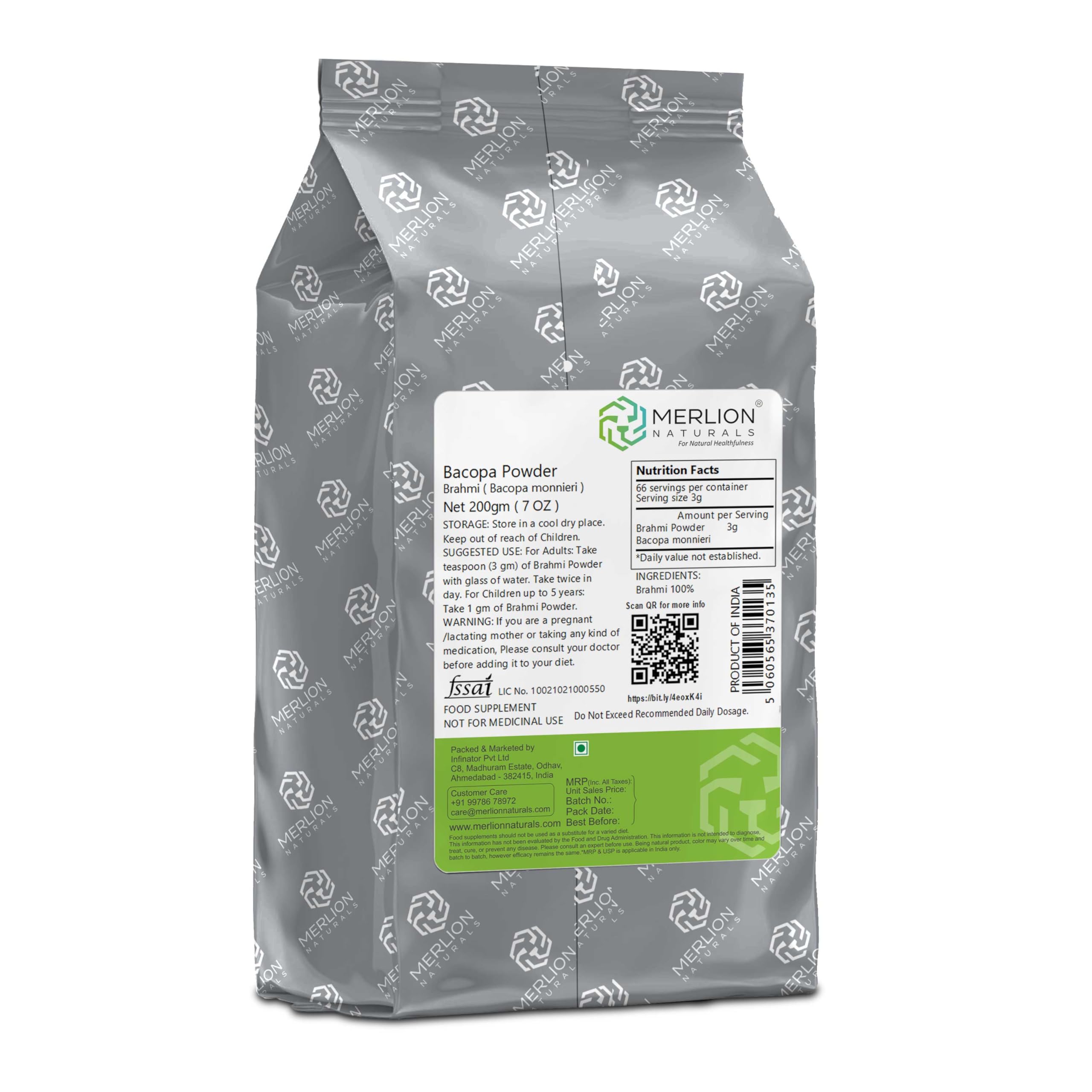 Merlion Naturals Brahmi Leaves Powder, Bacopa monnieri, 227gm/ 8OZ/ 1/2lb - Image 2 thumbnail