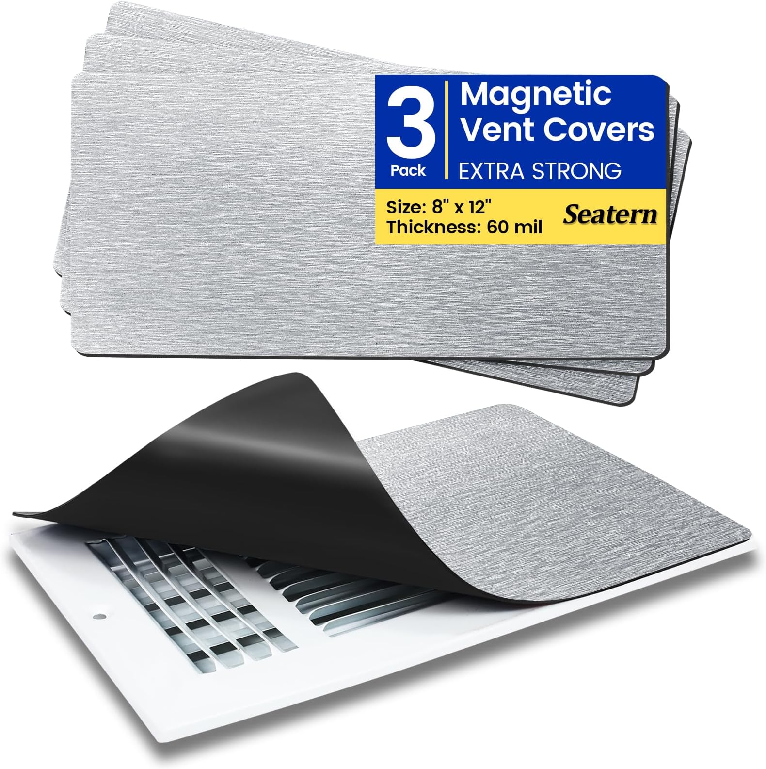 Magnetic Vent Covers, Extra Strong Magnets, Silver 8" x 12" (3 Pack) Ultra Thick 60mil, Complete Seal, Air Vent Covers for Home Floor, Ceiling, Wall Registers, HVAC, AC, RV, and Heater Vents