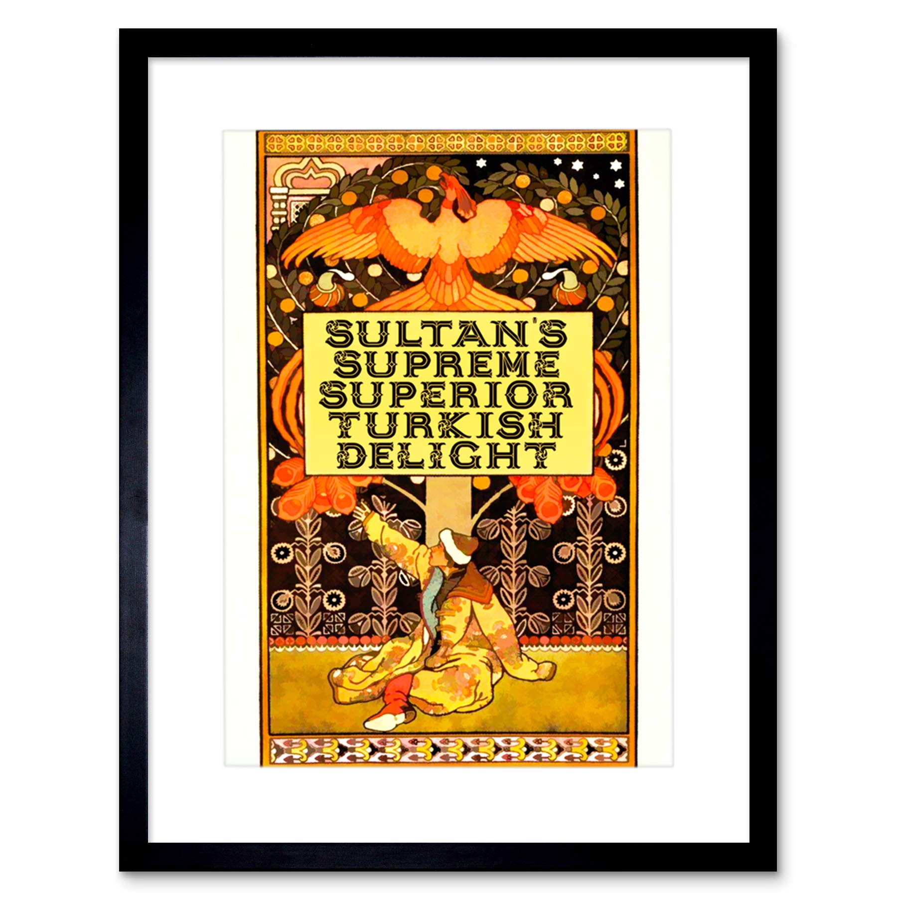 Wee Blue Coo Ad Food Sweet Candy Turkish Delight Sultan Mosaic Phoenix Bird Framed Wall Art Print