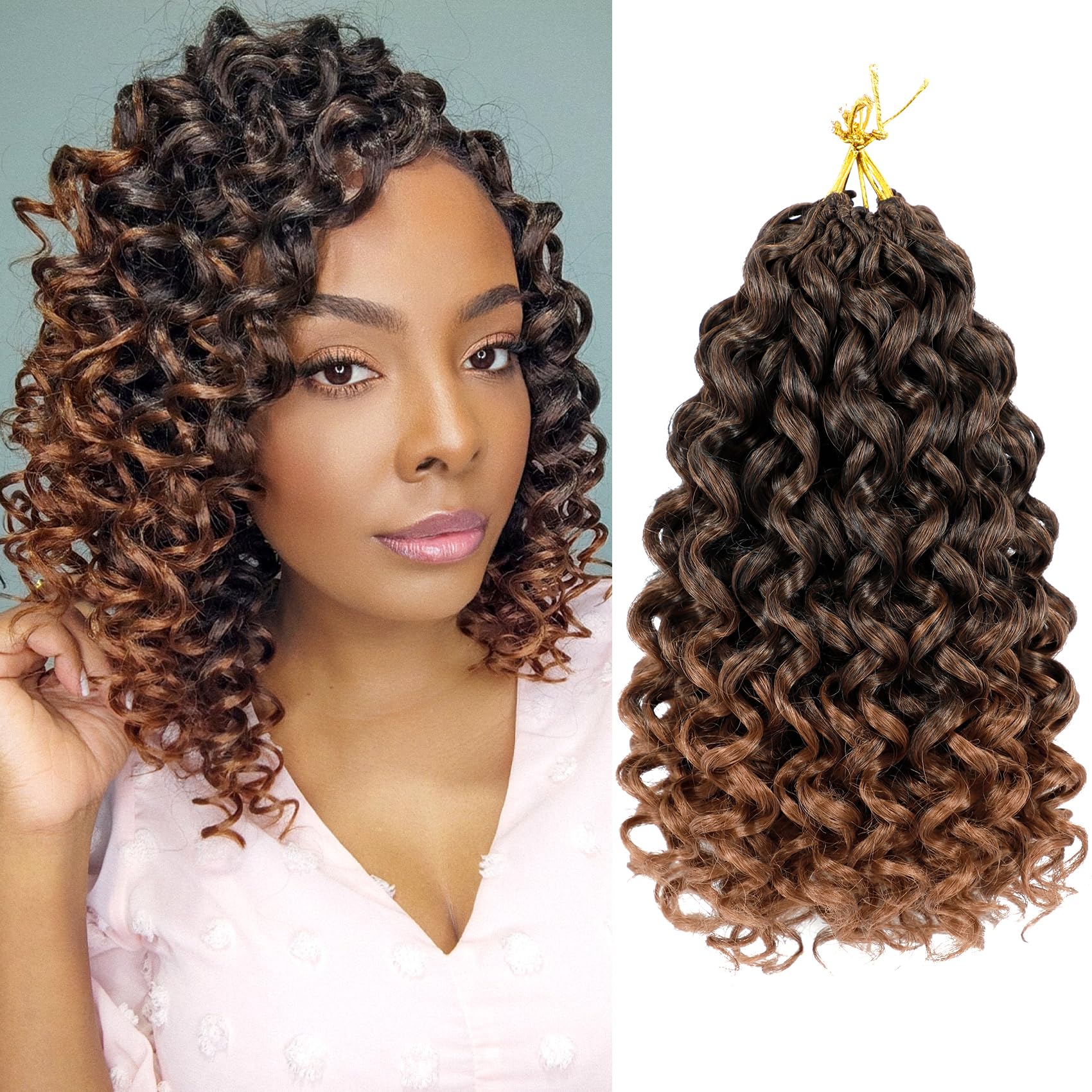 Vomella GoGo Curl Crochet Hair 8 Packs 10 Inch Water Wave Curly Crochet Hair for Black Women Ombre Brown Short Beach Curl Synthetic Deep Twist Crochet