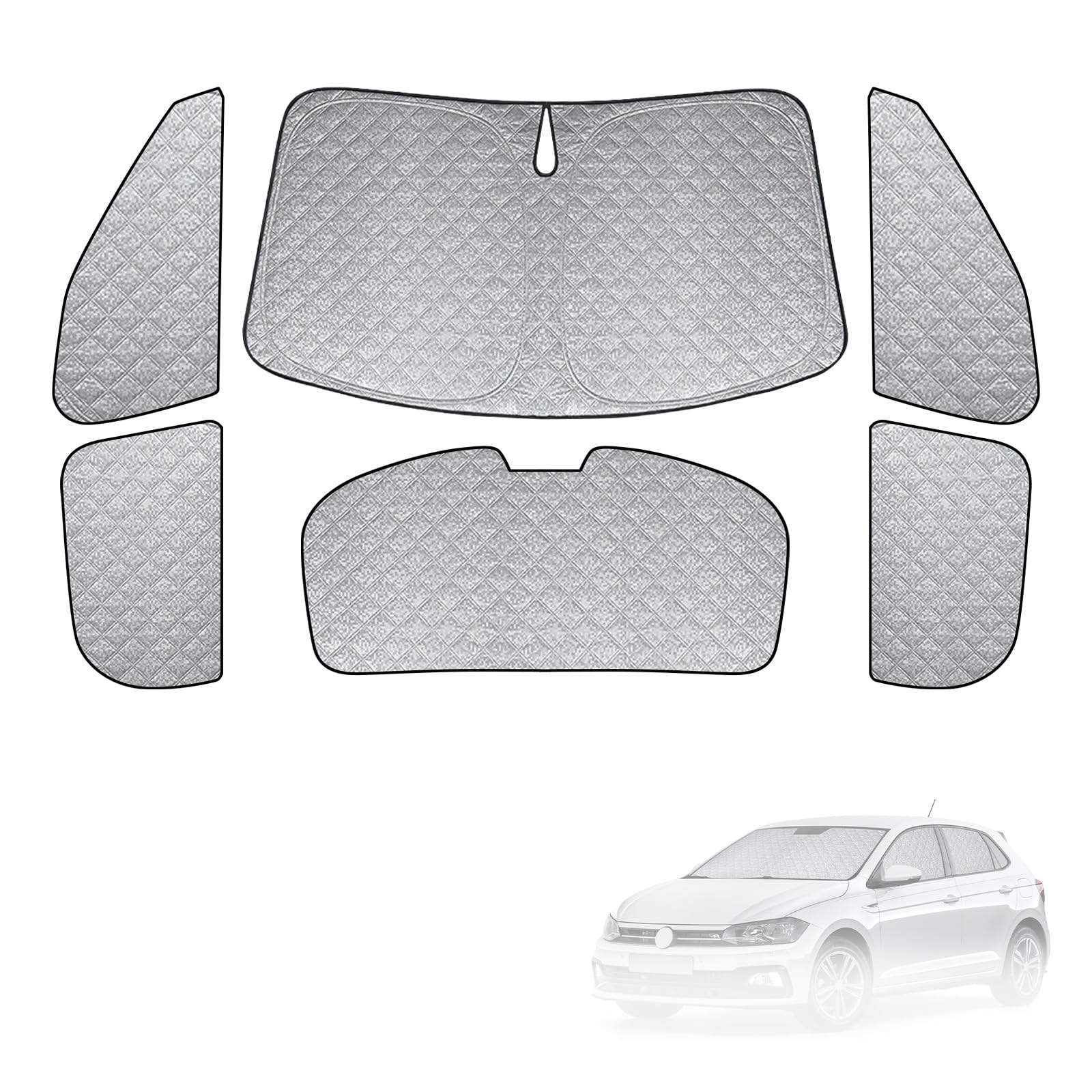 Parabrezza Parasole Auto di Compatibile con VW Polo MK6 2017-2025, 6 Pezzi Copertura Parasole Interna Auto, Visiere Parasole Impermeabile e Pieghevole