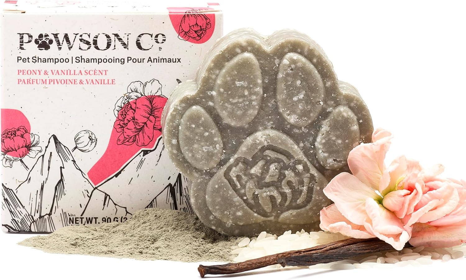 Pawson Dog Shampoo Bar – Natural Pet Shampoo with Rice Water and Aloe for Animals, Puppy Essentials, Peony Vanilla Scent