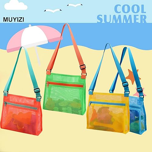 Miniatura 31 de Bolsas de playa para recoger conchas - Bolsas de malla para niños y adultos, Negro+azul profundo+marrón