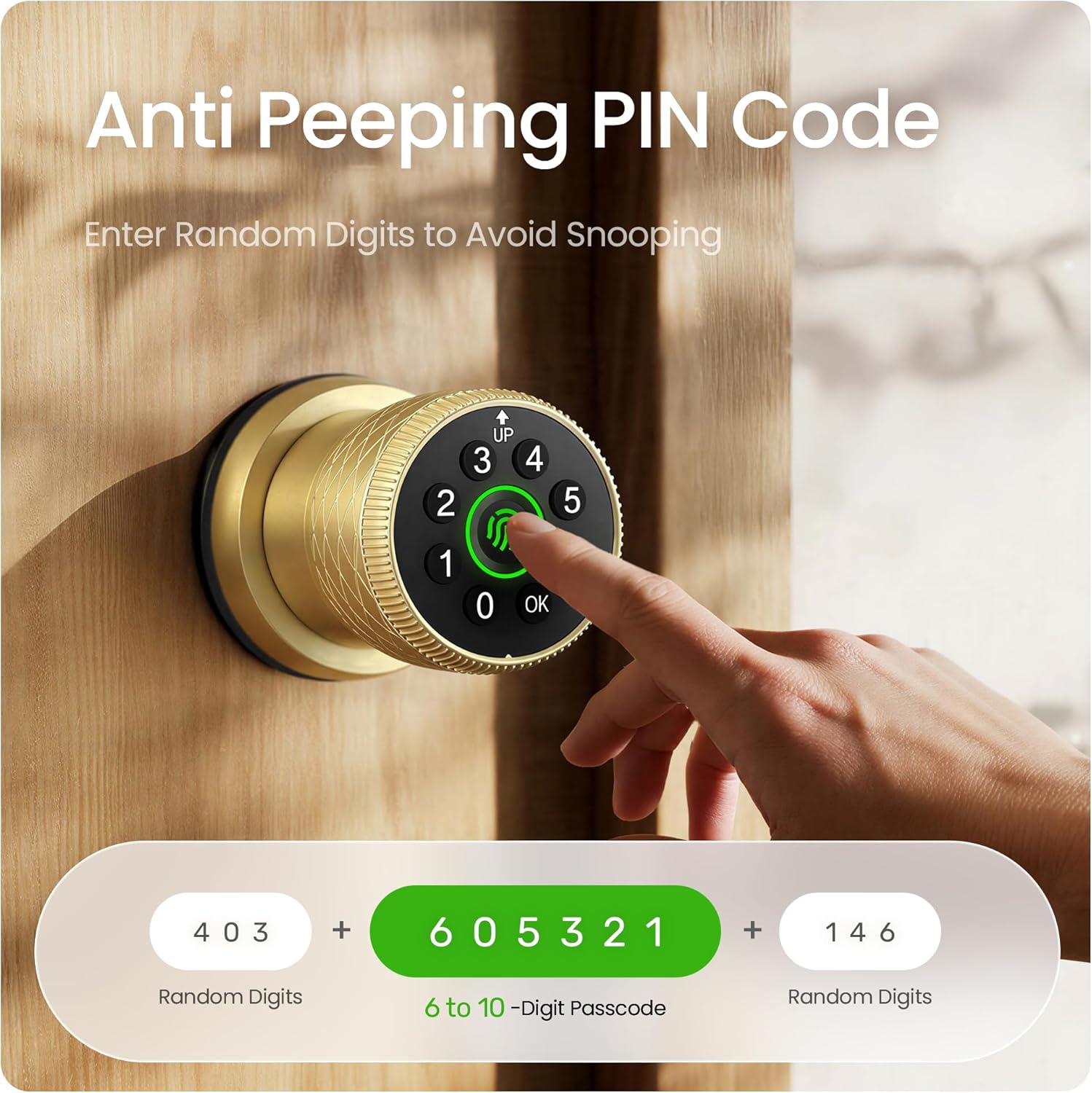 Leydebong Keyless Entry Fingerprint Door Knob, Smart Biometric Door Lock with Keypad Passcode Door Knob with Auto-Lock for Front Door, Bedroom, Gate & Office