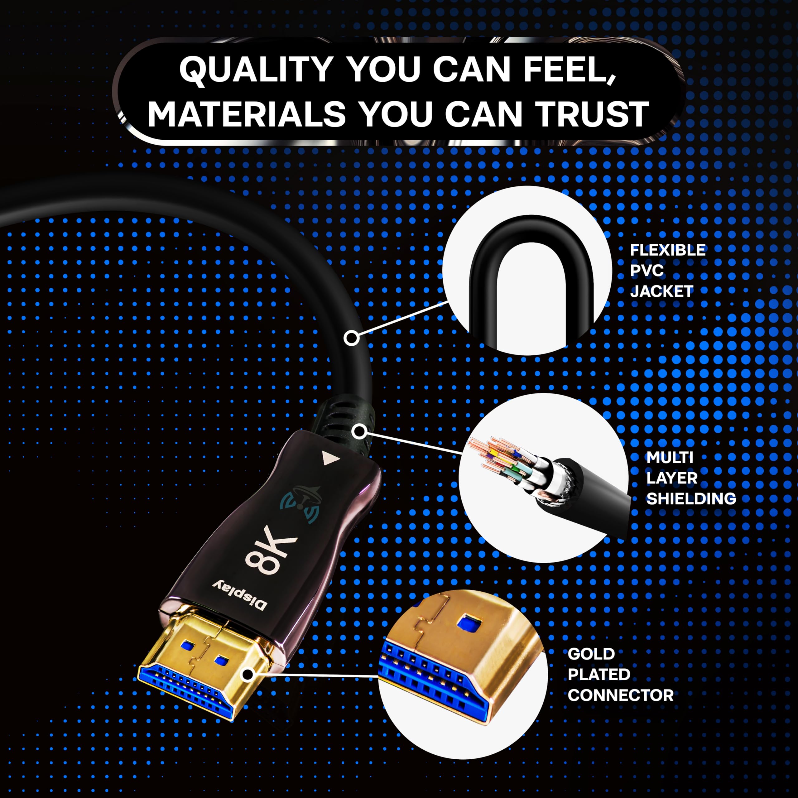 SatelliteSale Cavo HDMI 2.1 in fibra ottica 8K, ad alta velocità, 48 Gbps, 8K a 60 Hz, 4K a 120 Hz, HDR dinamico 10, eARC, HDCP2.2, 4:4:4, compatibile con HDTV, monitor, proiettore (30 metri)