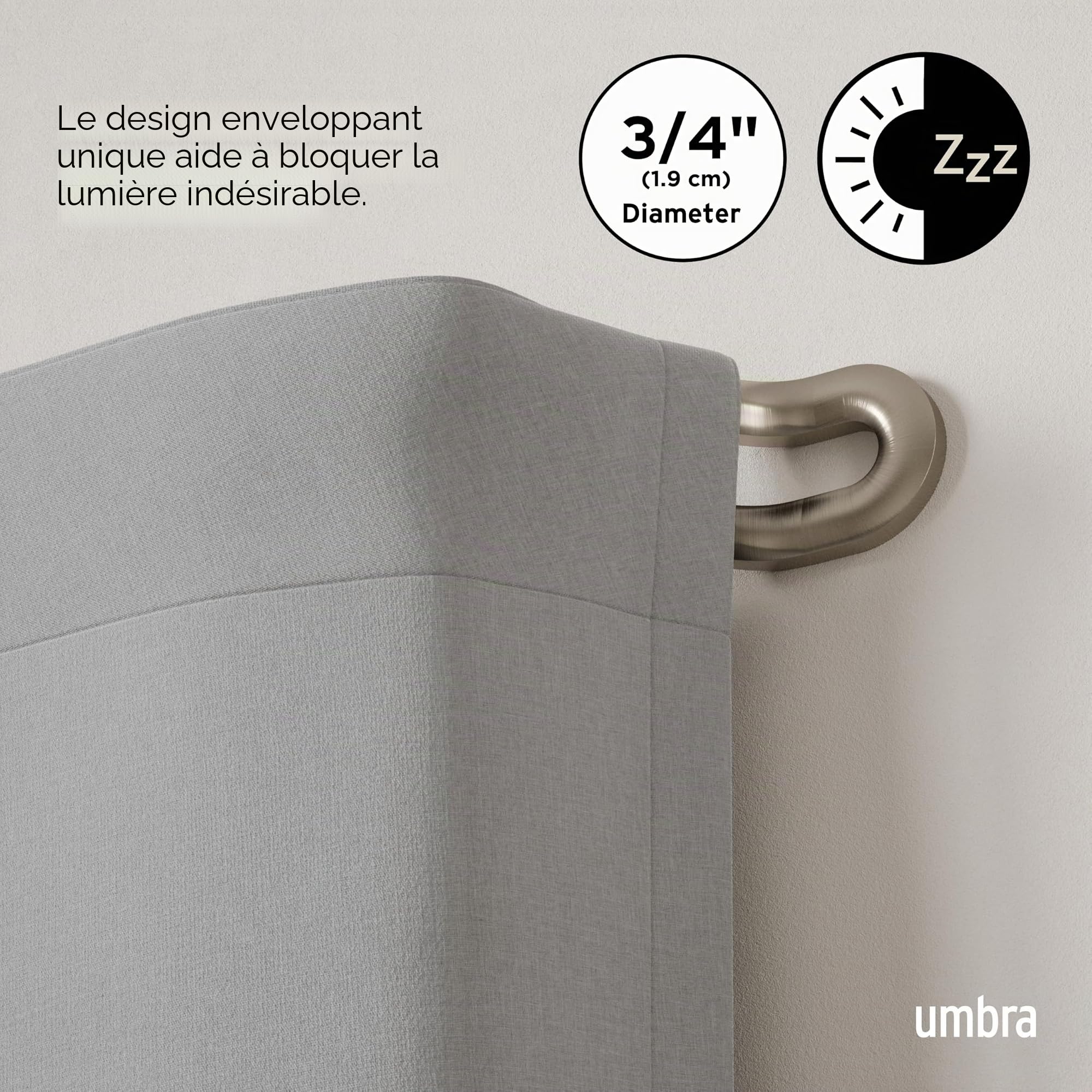 Umbra Midnight Tringle à Rideaux Double avec extrémités arrondies pour Une obscurcissement idéal de la pièce, 107-305 cm, diamètre 19 mm, Nickel