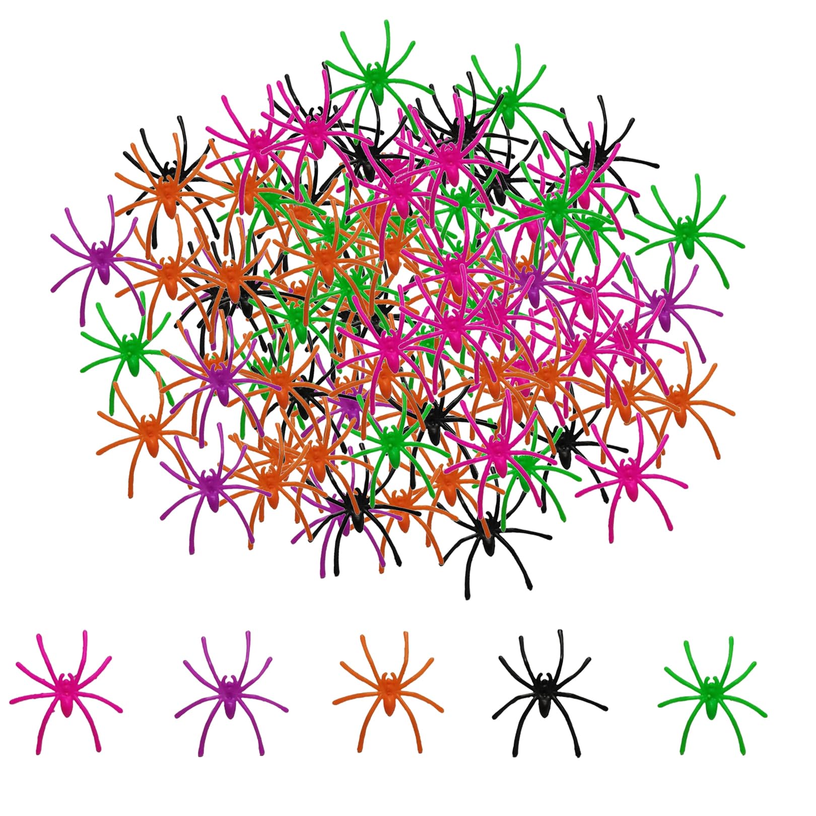 120PCS Mini Plastic Spiders Halloween Toys, Spider Toy Prank, Party Decoration Realistic Fake Spiders Colorful Small PlasticSpiders for Home and School Quirky Scary Mischief Accessories
