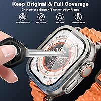Vista 2 de WSKEN para Apple Watch Ultra 3/Ultra 2/Ultra Protector de pantalla 49mm, vidrio templado 9H + marco de aleación de titanio, [Mantener original]