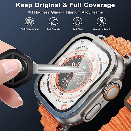 Miniatura 8 de WSKEN Protector de pantalla para Apple Watch Ultra de 1929in vidrio templado 9H  marco de aleación de titanio mantener original sensible al tacto