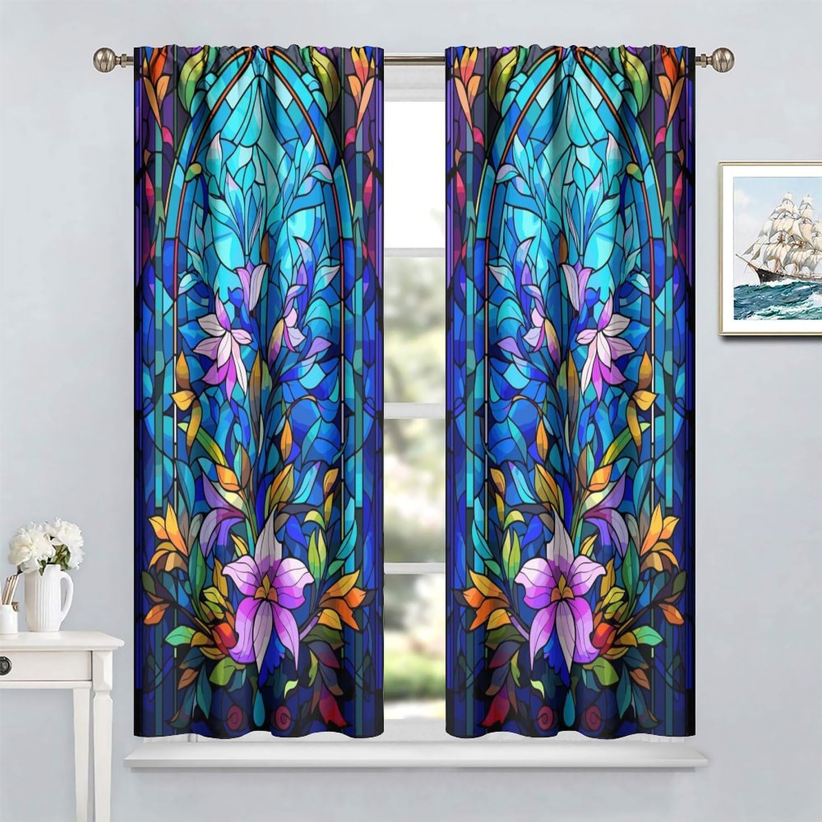 ミッドセンチュリー　カーテン　フラワー ミッドセンチュリーカーテンフラワー