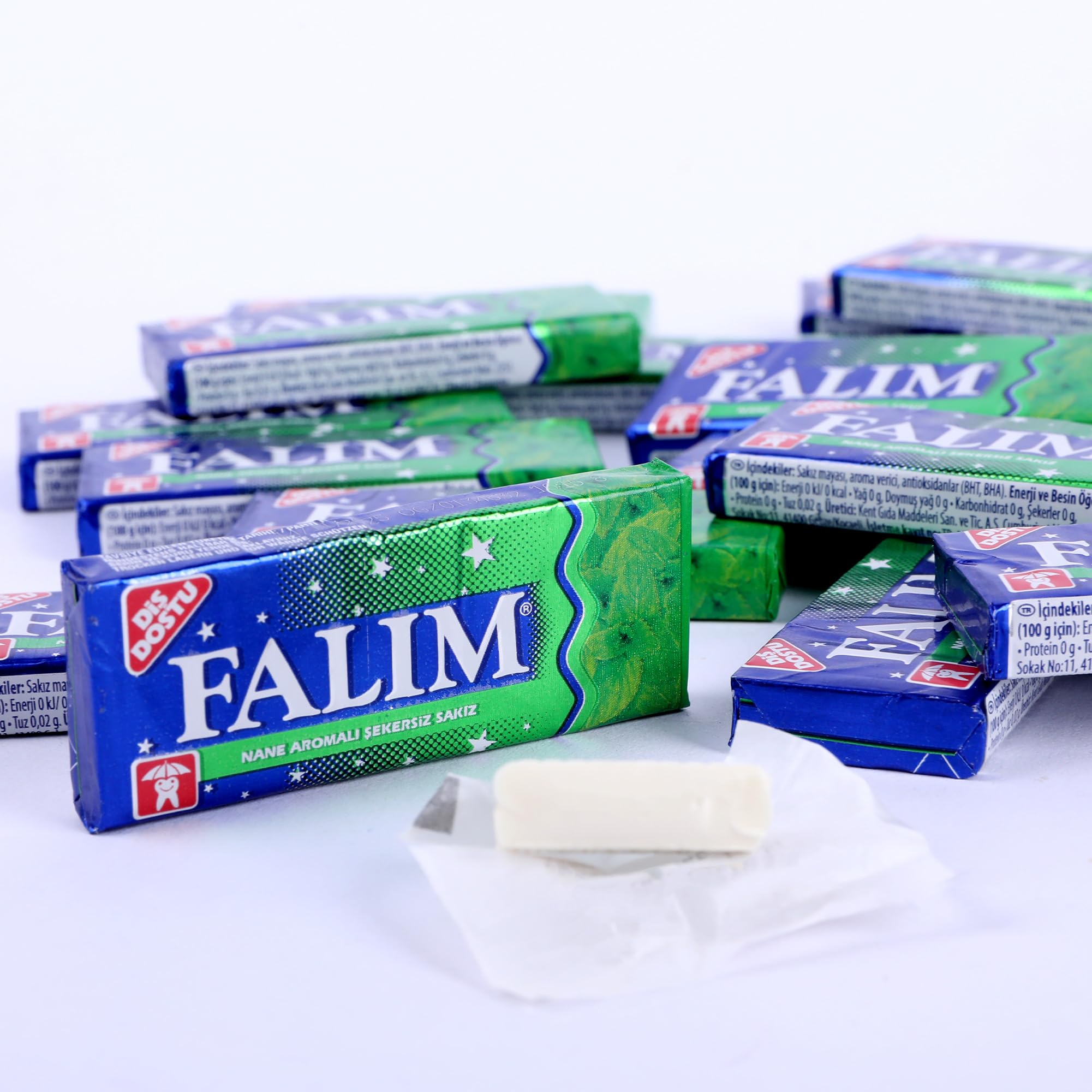 Falim Chewing-gum à la menthe Nane Sakız – 20 paquets de 5 gommes (140 g) – sans sucre, longue durée – gomme turque classique au goût mentholé – fraîcheur durable et texture ferme