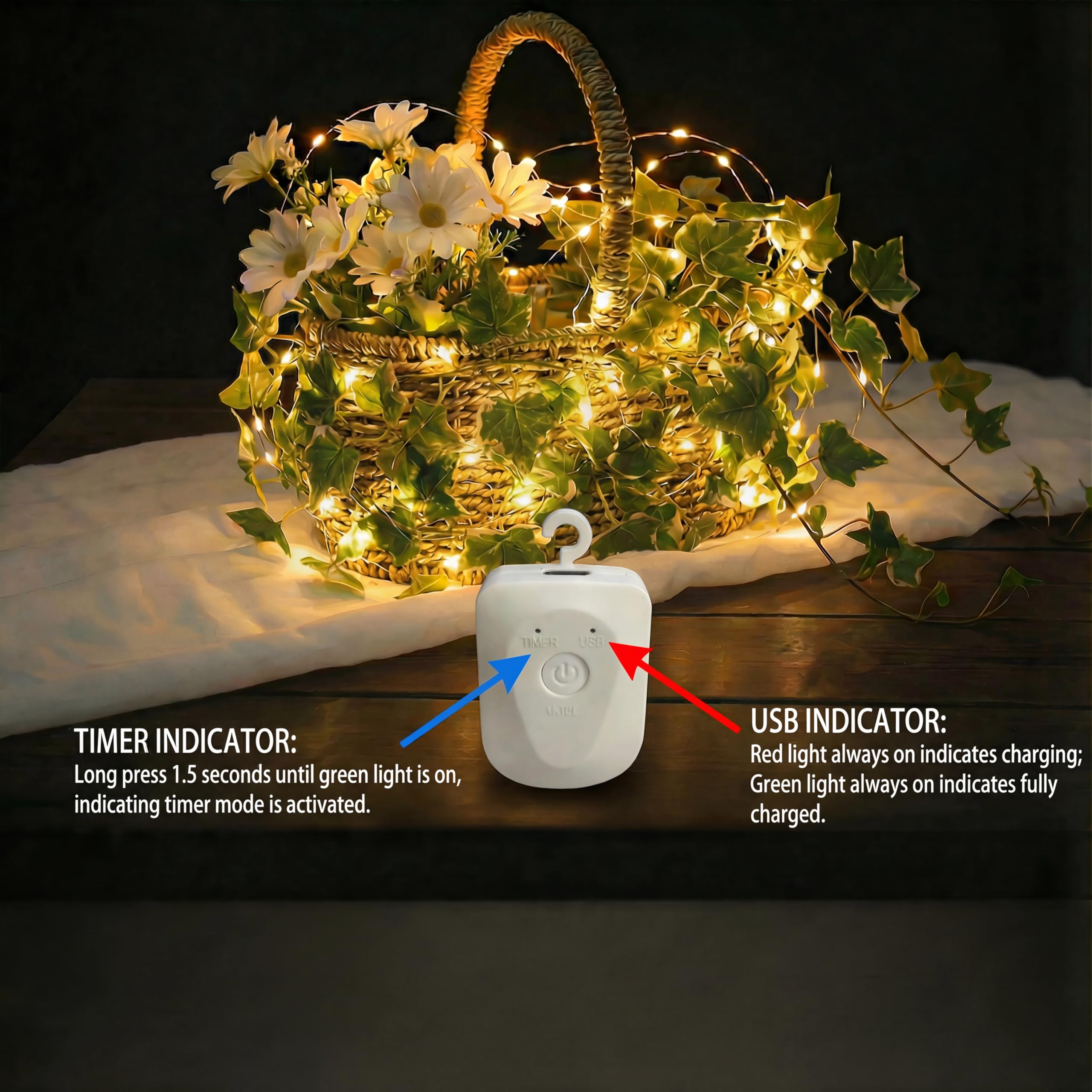 Luces de Hadas con Hojas,Luces LED de Hiedra Artificial, guirnalda de hiedra falsa de 3M con 30 LED, batería con 8 modos temporizador, USB para interiores, decoración para bodas fiestas
