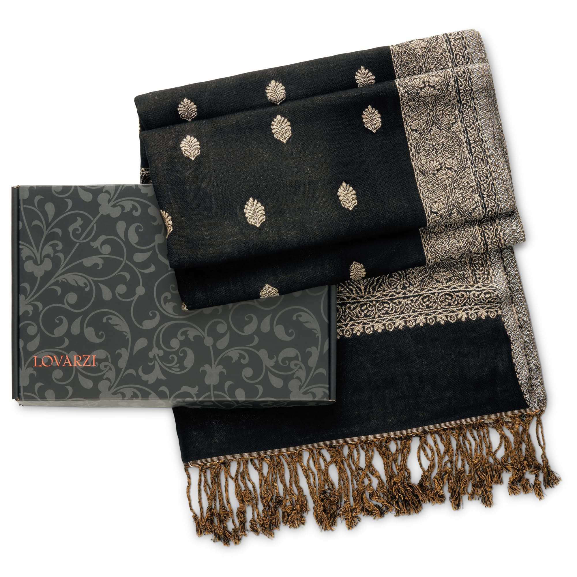 Lovarzi Women's Black Gift Boxed Scarf: Presents For Her: Pashmina Scarves For - Gift Ideas For Christmas Xmas