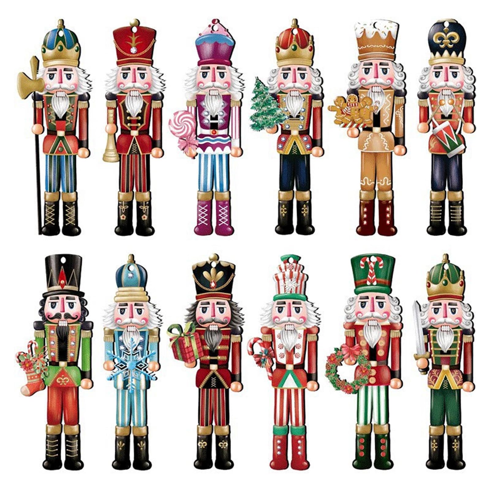 24 Pcs Christmas Tree Pendant Nutcracker Christmas Decorations Xmas Hanging Ornaments Nutcracker Soldier Wooden Decorations for Xmas Tree Holiday Party Supplies DIY Crafts