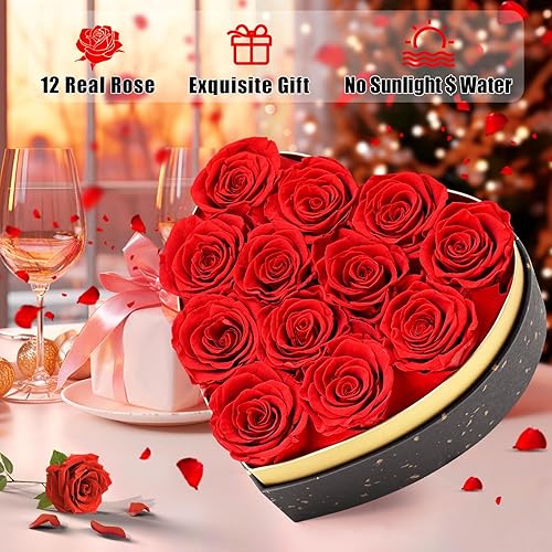 Miniatura 2 de Mirgrmle Flores frescas para siempre, 12 piezas de flores reales en una caja, flores preservadas de Rosas Eternas para entrega, regalos de