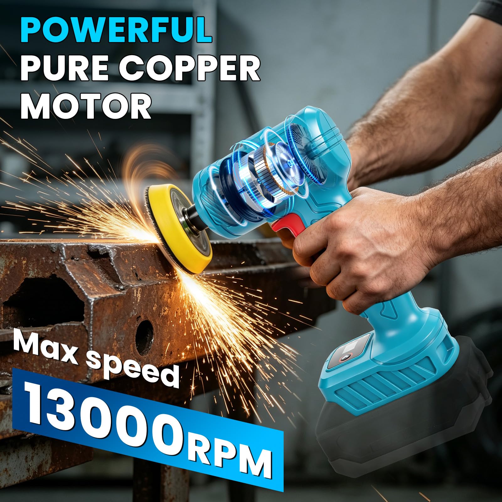 Mini Pulidora Orbital Compatible con Makita 18V 25/50/75 mm | Motor sin escobillas, pulidora compacta con discos de 25, 50 y 75 mm, lijadora inalámbrica, sin batería ni cargador incluidos
