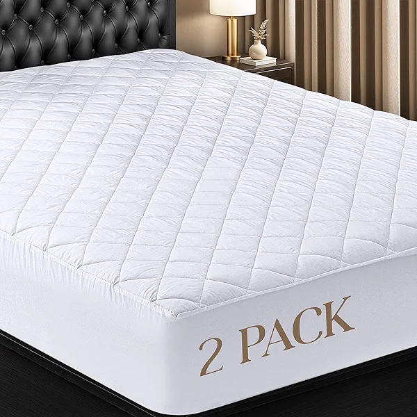 Utopia Bedding Queen 2 Pack Quilted Fitted Mattress Pad, Queen Size, Elastic Fitted Mattress Topper Protector and Cover Stretches up to 16 Inches Deep, Machine Washable (White)
