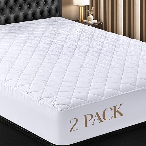 Quilted Fitted Mattress Pad 2 Pack, Twin XL Mattress Protector Topper with Deep Pocket Stretches up to 16 Inches, Machine Washable Mattress Cover by Utopia Bedding (White)