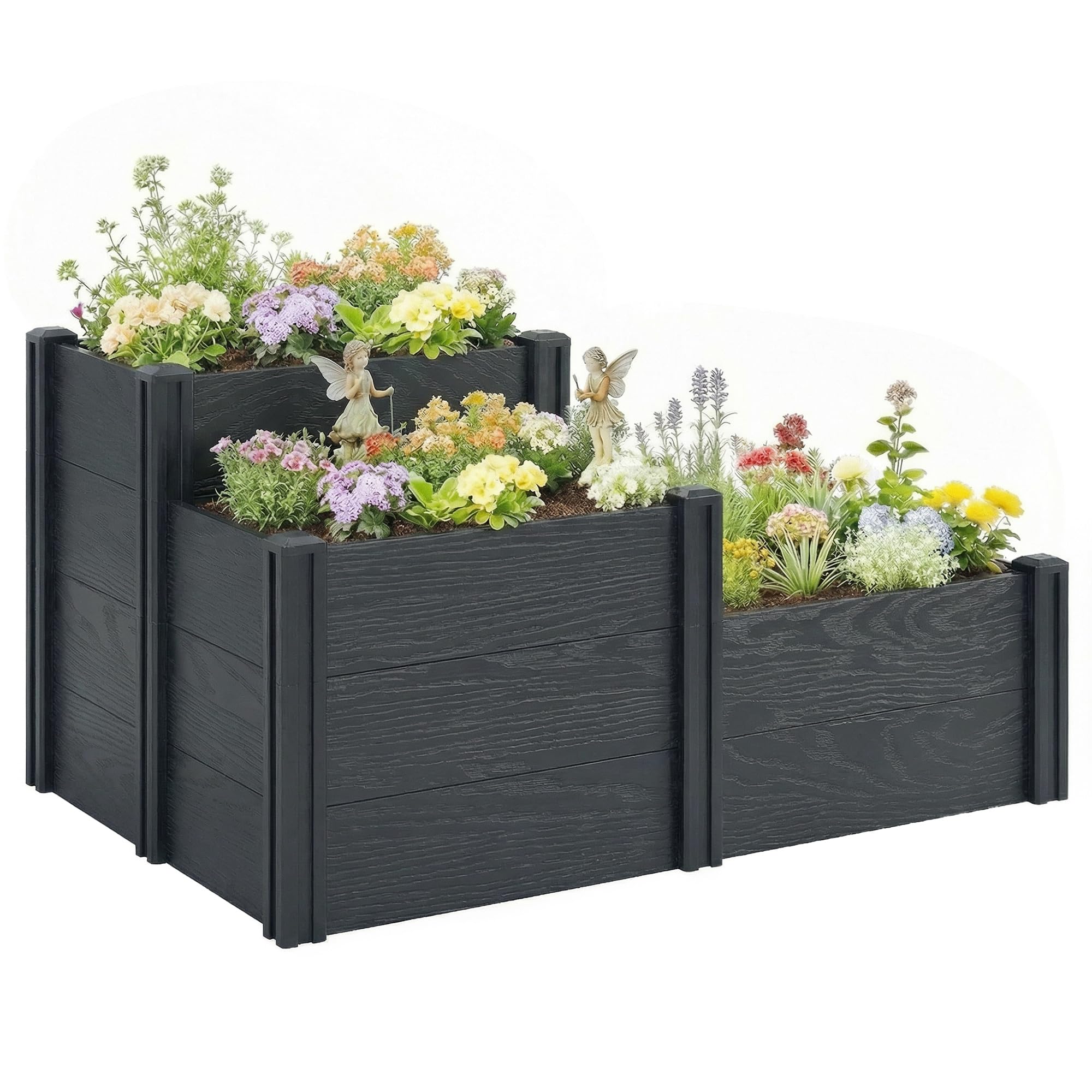 Outsunny Jardinière surélevée 3 Niveaux Fond Ouvert Potager Jardin 120x80x64 cm Effet Bois Gris