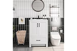 Yaheetech 24.5" Small Bathroom Vanity Cabinet with Ceramic Sink