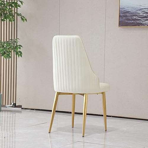 Vista 7 de Montary Juego de 2 sillas de comedor, modernas sillas de piel sintética color blanco crema con patas de metal dorado y respaldo ergonómico para sala