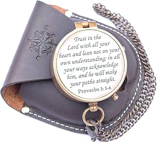 RIRHTAJUS Trust in The Lord with All Your Heart Engraved Compass, Proverbs 3: 5-16 Engraved Gifts, Confirmation Gift Ideas, Religious Gifts, Missionary Gifts