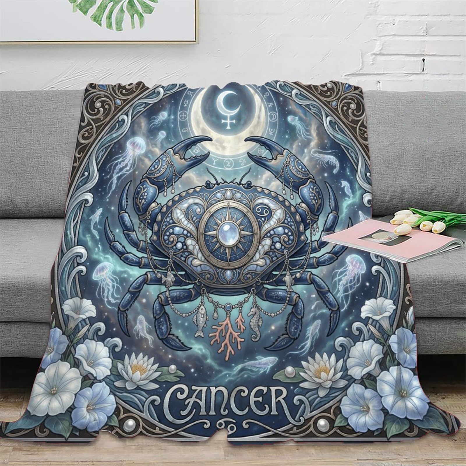 H3B8U2Y5 Zodiac Cancer Dreamy Crab for Warm Throw Blanket, Sofa Reading Use