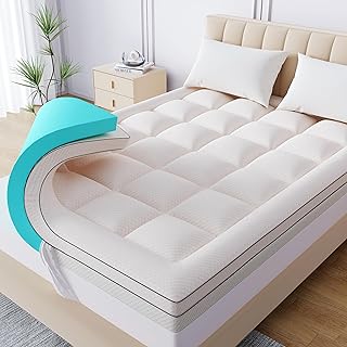 Dual Layer 3 Inch Memory Foam Mattress Topper, 2 Inch Cooling Gel Memory Foam Plus 1 Inch Down Alternative Pillow Top Mattress Pad, Soft Elasticized Cover 18" Deep Pocket (Queen)