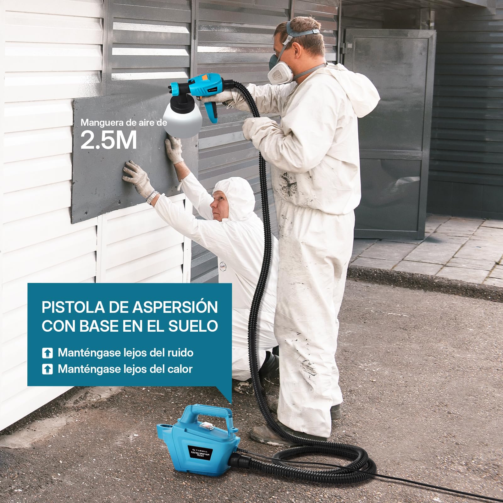Pistola de Pintura Tilswall, 800W HVLP 1200ML/Min Pistola Pintura Electrica, Depósito 1300ML, 3 Boquillas y 3 Patrones, Pulverizador de Pintura de Alta Potencia para Muebles, Armarios, Vallas