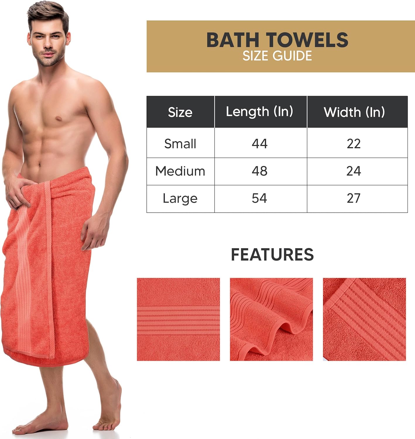 Utopia Towels 4 Pack Bath Towels Set, 27 by 54 Inches, 100% Ring Spun Cotton, Quick Dry, Highly Absorbent, Soft Feel Towels, Perfect for Daily Use, Coral