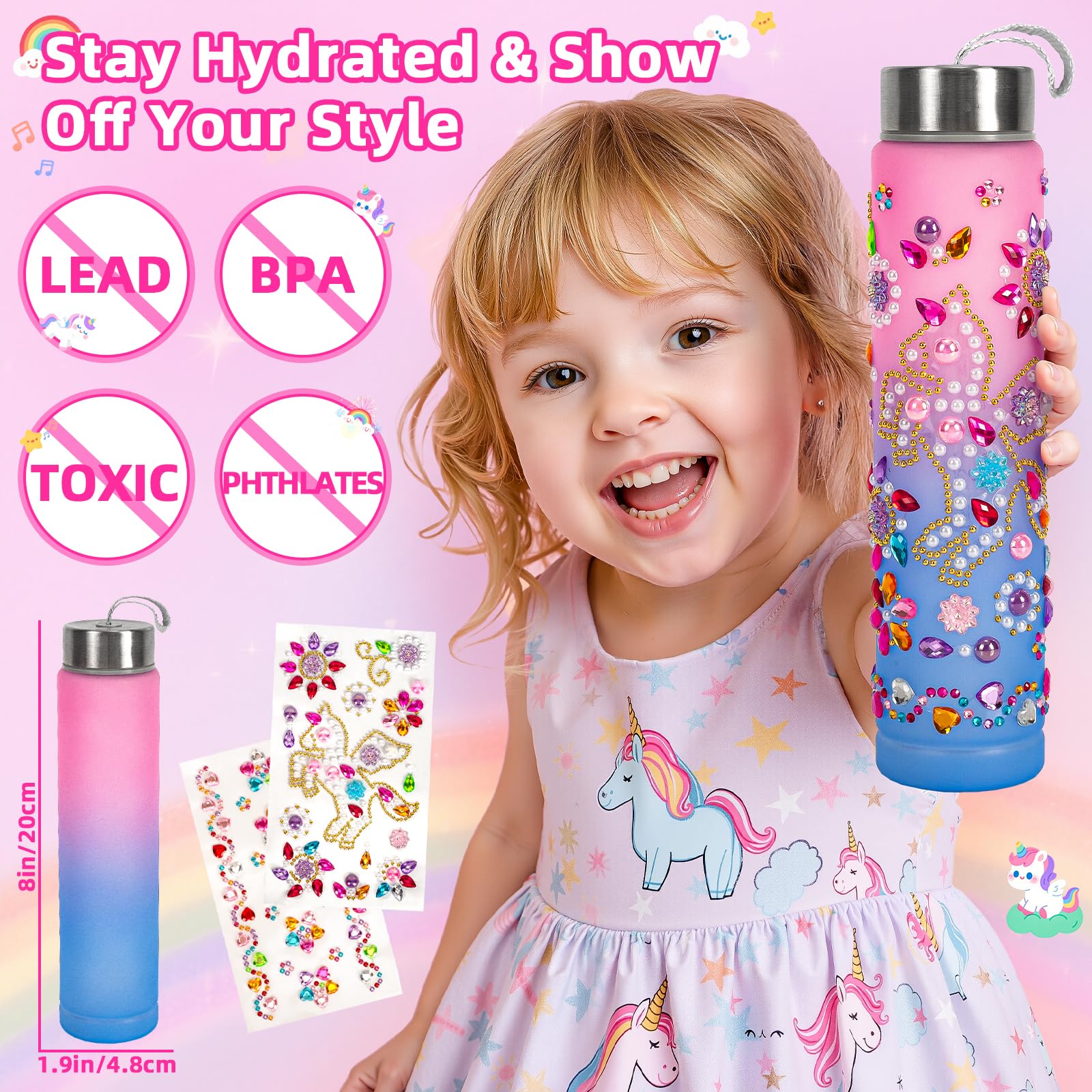 Hohosunlar Sac à Main Petite Fille, Faux Maquillage, DIY Licorne Bouteille d’Eau Fille, Watch, Téléphone Portefeuille Clés, Jouet de Princesse, Noël Cadeau d'anniversaire Jouet Filles 3 4 5 6 7 8 Ans