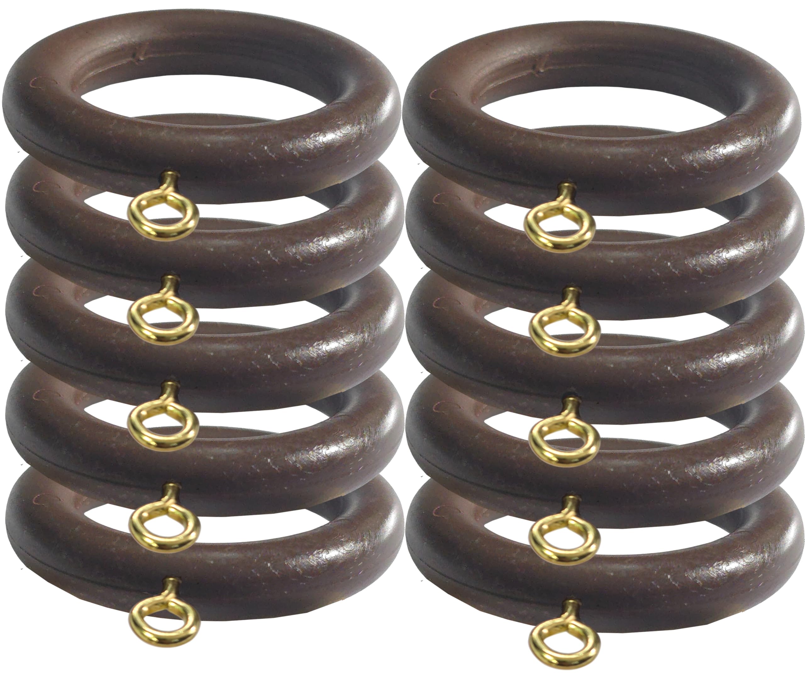 35mm x 54mm Walnut Curtain Rings Effect Drapery Pole Rod Rings Curtain Loops Gliders with Eye (Pack of 10)