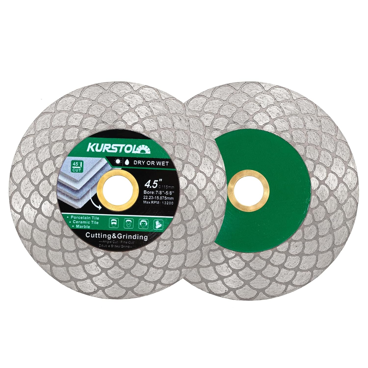 Tile Diamond Saw Blade - 2pcs 115mm/4.5" Diamond Cutting Disc,Angle Grinder Blade Arbor 7/8"-5/8" Dual-Purpose for Cutting and Grinding Ceramic Tiles,Porcelain,Granite,Marble