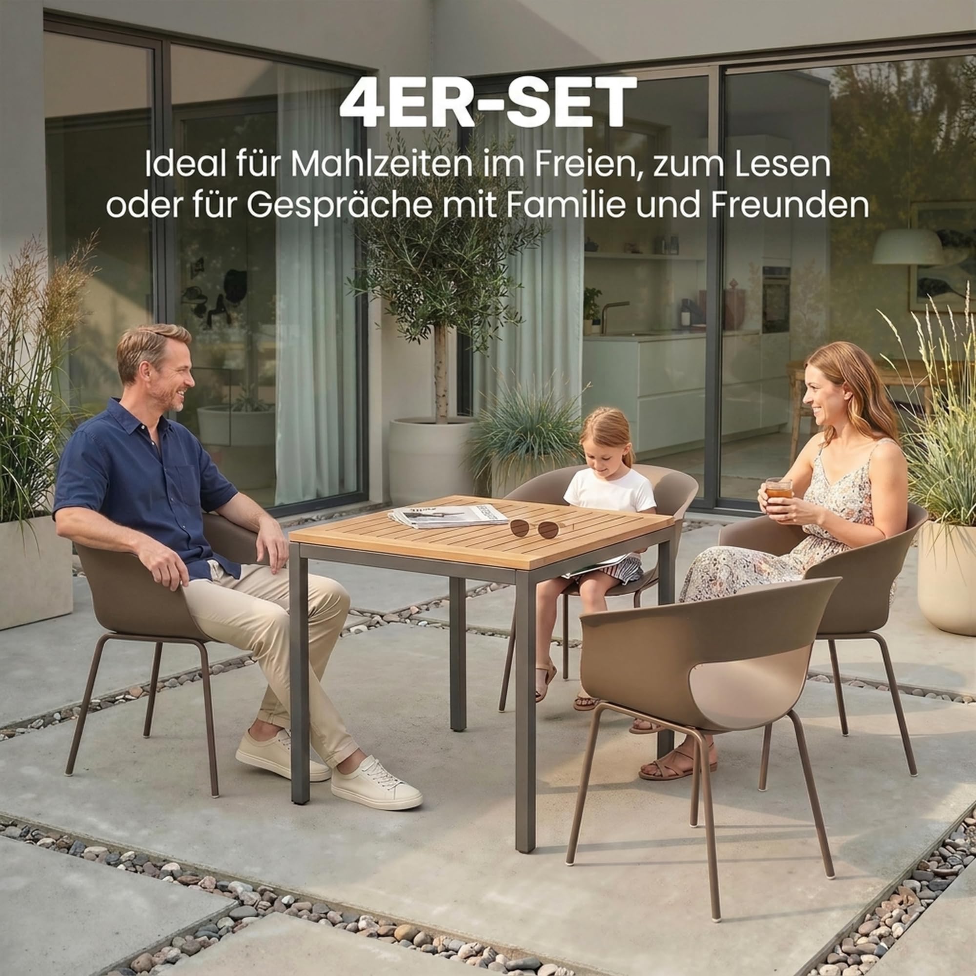 Outsunny Krzesła ogrodowe 4 szt. ergonomiczne podłokietniki 120kg kawowy | Krzesła balkonowe, design z wycięciami, odporne na warunki, odporne na rdzę, krzesła outdoor, tarasowe, balkon, taras
