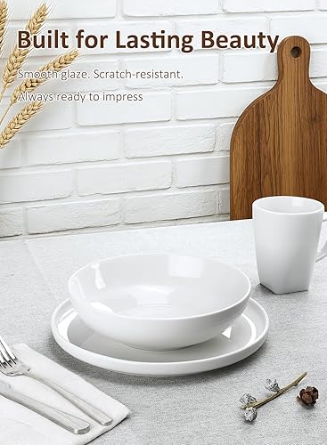 Miniatura 6 de Yedio Juego de 4 cuencos de porcelana para pasta de 45 onzas, cuencos de ensalada anchos y poco profundos para sopa, fideos, cena, aptos para