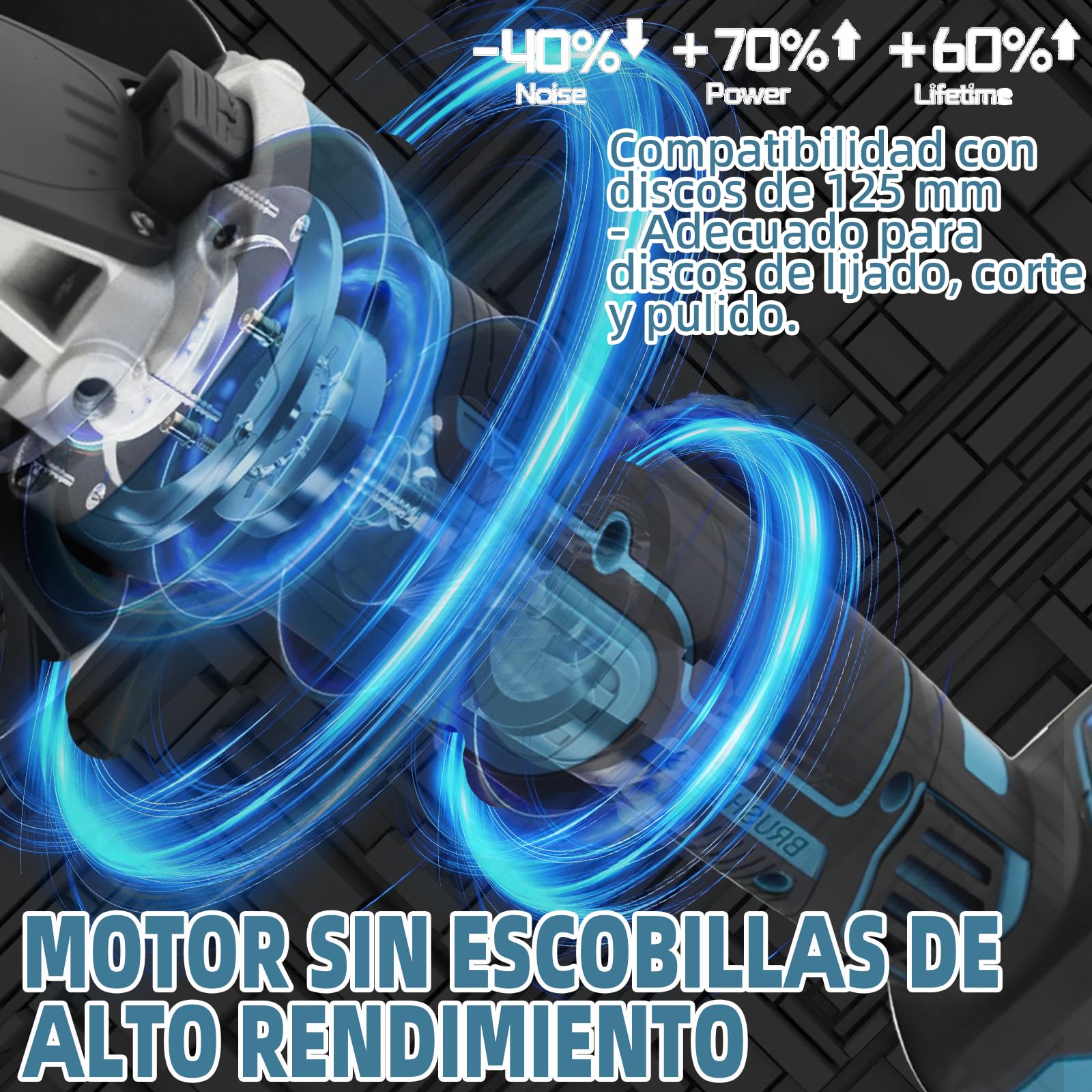 Amoladora angular con batería compatible con Makita 18 V, 8500 rpm, control de velocidad de 4 niveles, disco abrasivo de 125 mm con llave de lijadora para lijar, cortar y pulir (sin batería)