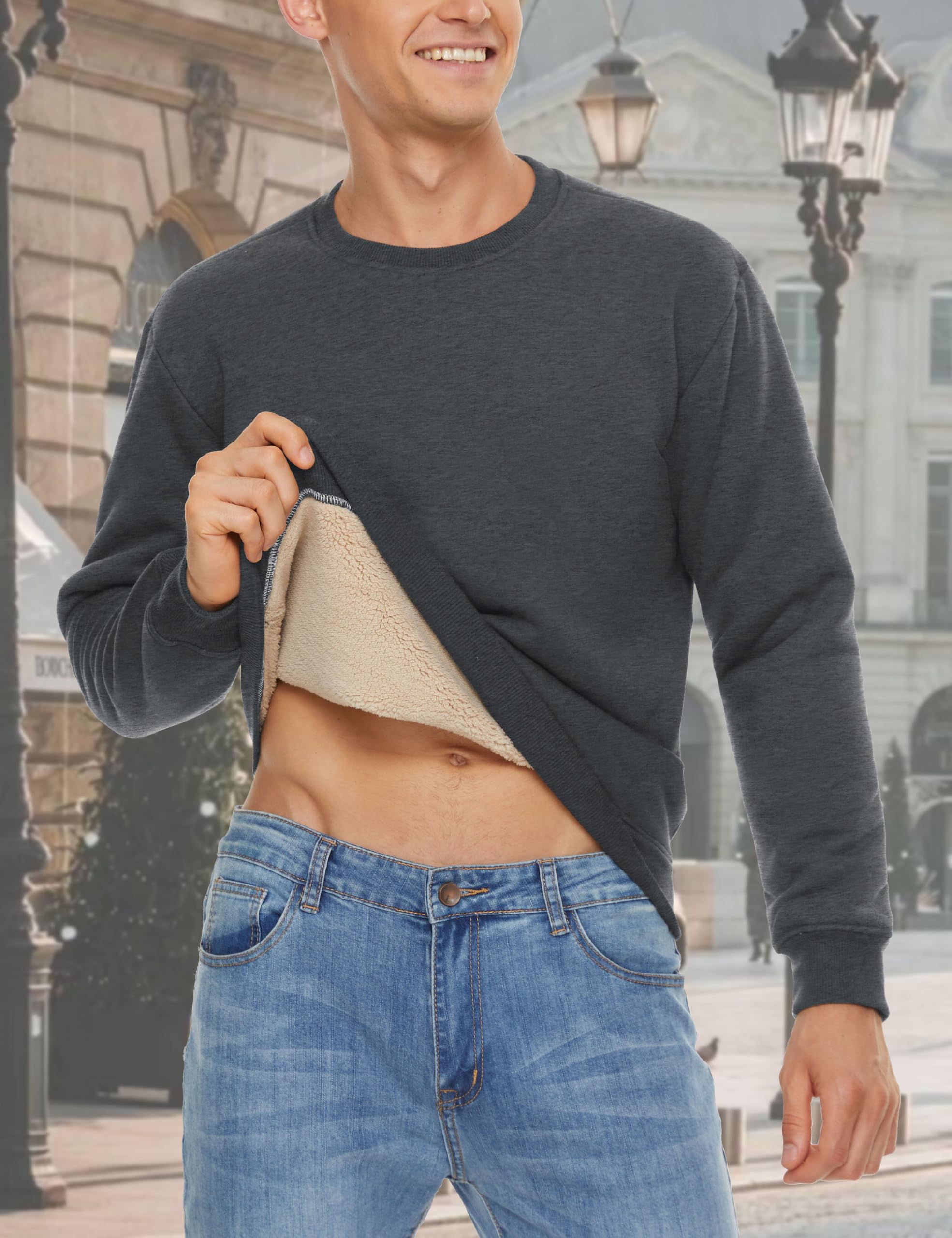MAGCOMSEN Sweat-shirt d'hiver en polaire pour homme - Pull de sport chaud à manches longues avec col rond