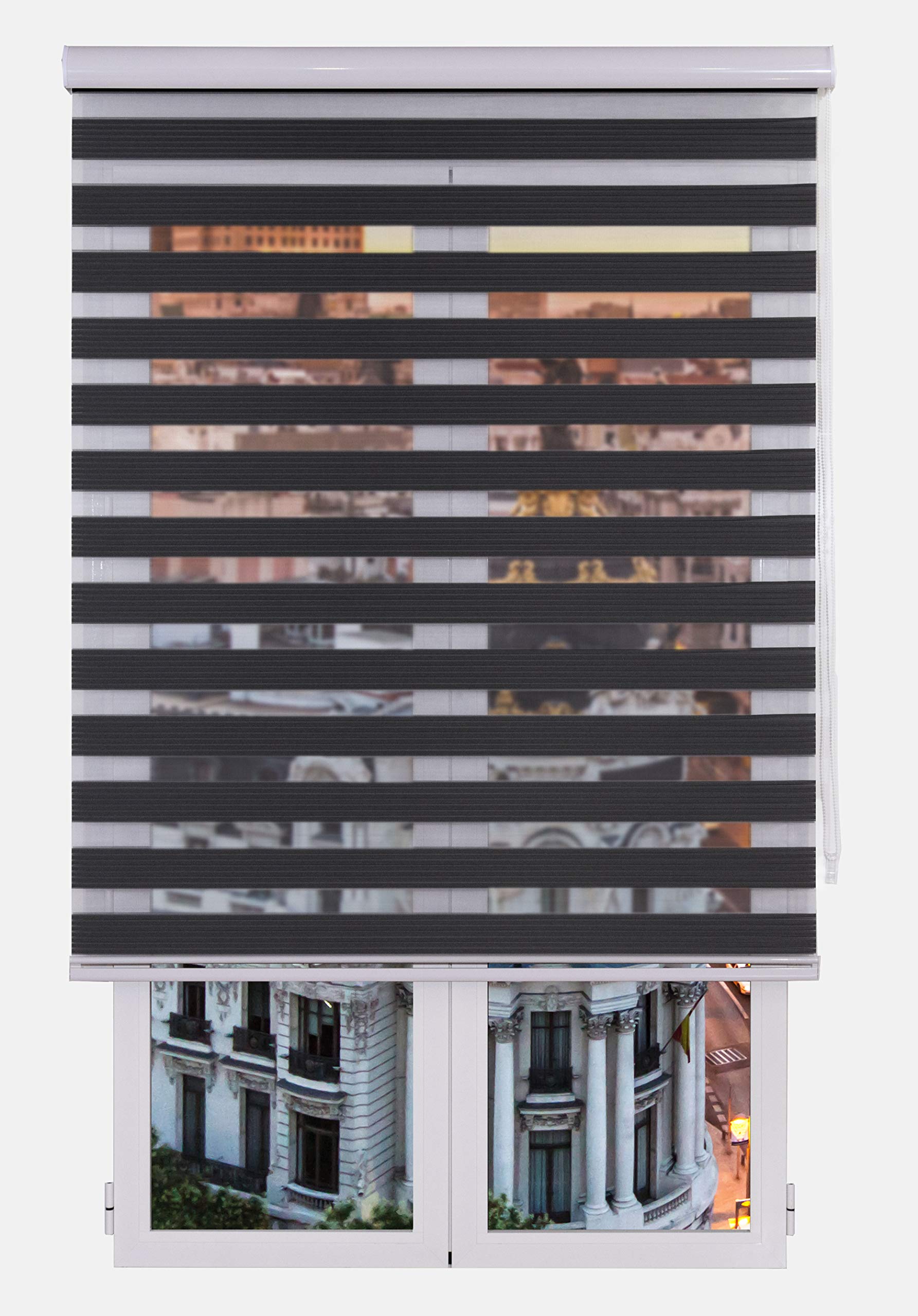 Estoralis SAMWELL | Estor Enrollable Noche y Dia Diseño Moderno | Doble Tejido | Color Antracita | 120 x 255 cm (Ancho/Alto) Tamaño Tela 117 x 250 cm | Estores para Ventanas y Puertas