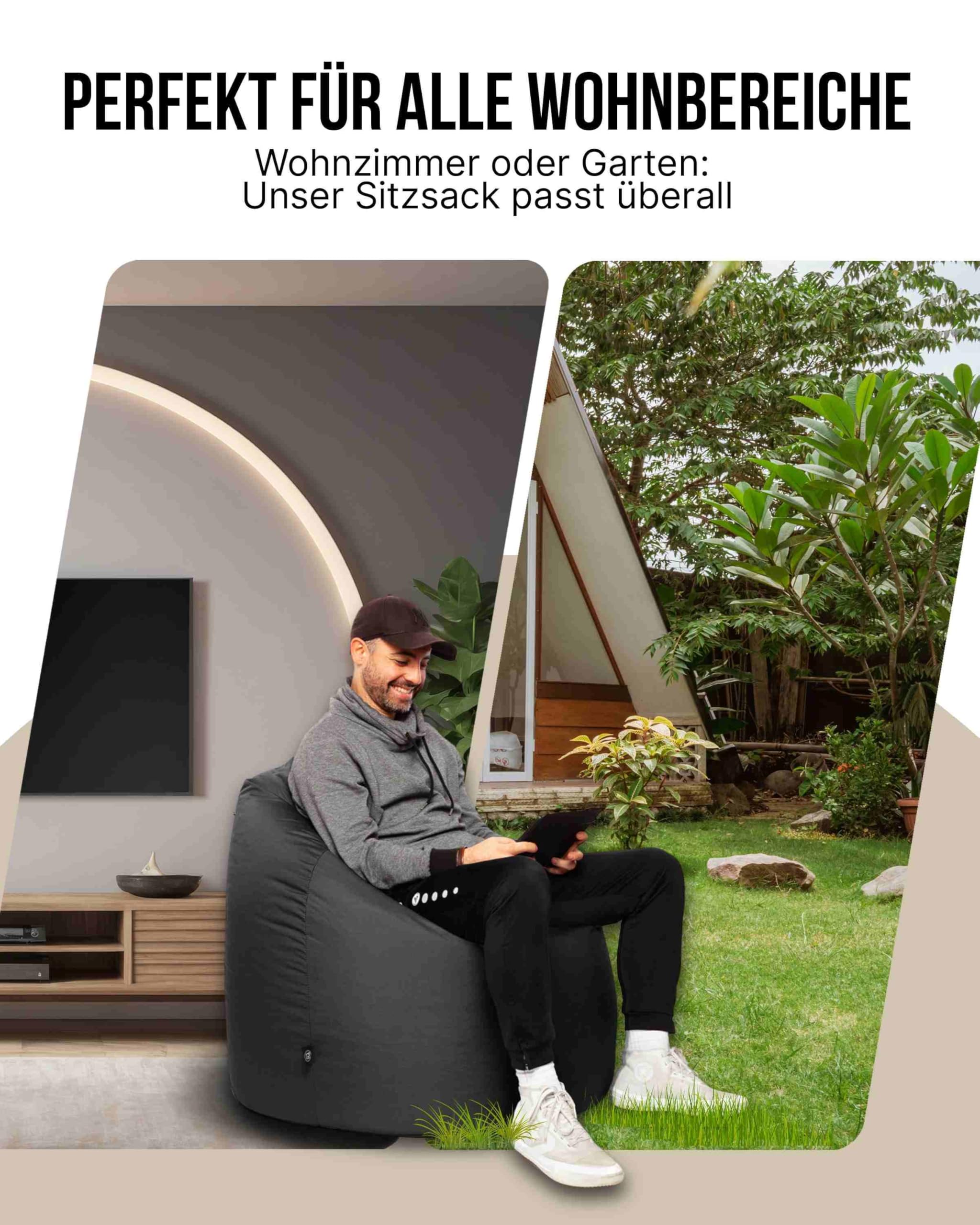 PATCH HOME Sitzsack Tropfenform mit Reißverschluss Nachfüllbar In & Outdoor Höhe 125cm Durchmesser 105cm Schwarz
