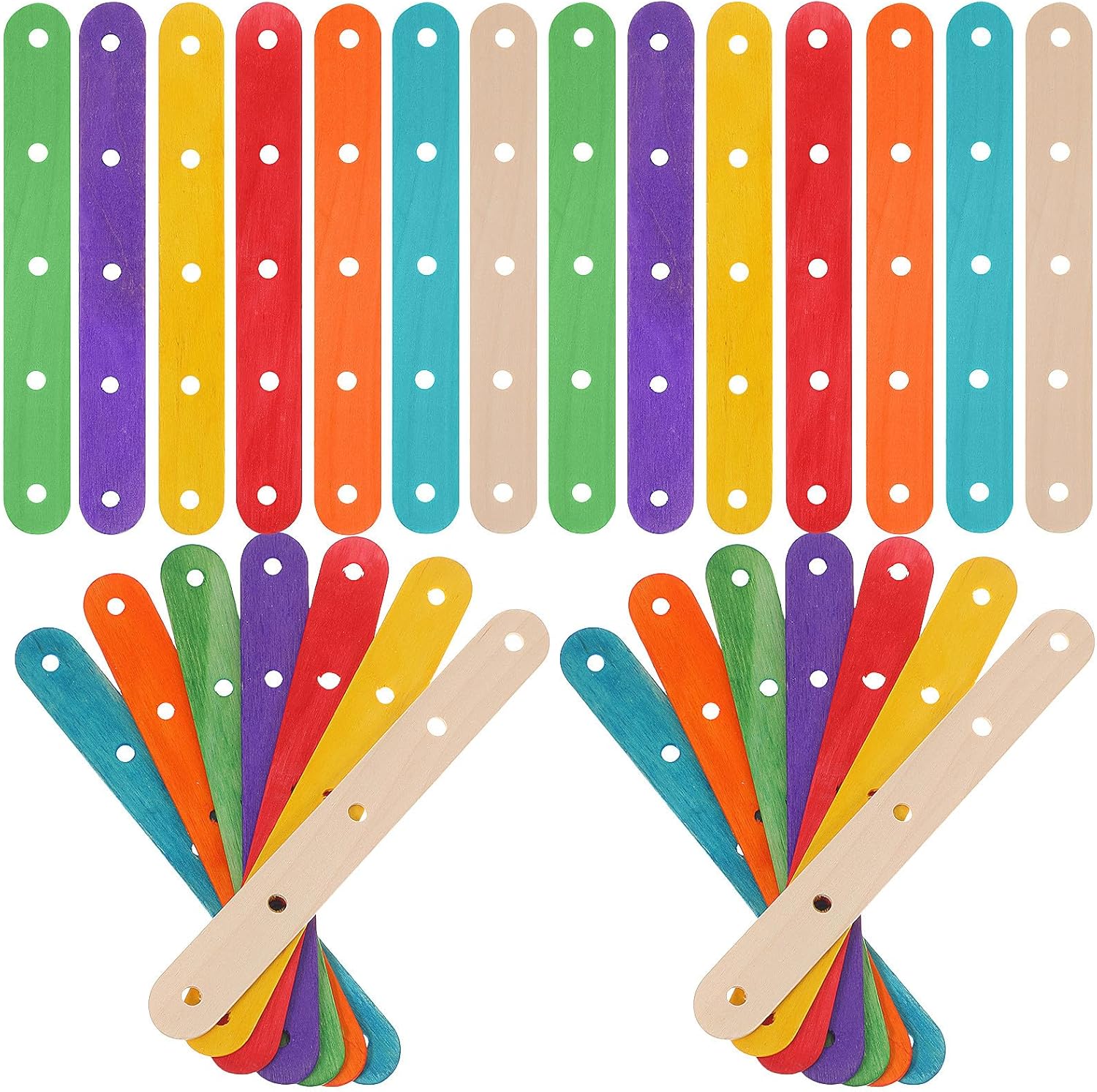 200pcs Wooden Craft Ice Pop Sticks with Holes 5-Hole Colorful and Natural Mini Sticks for DIY Arts and Crafts for ” School Projects and Homemade Treats