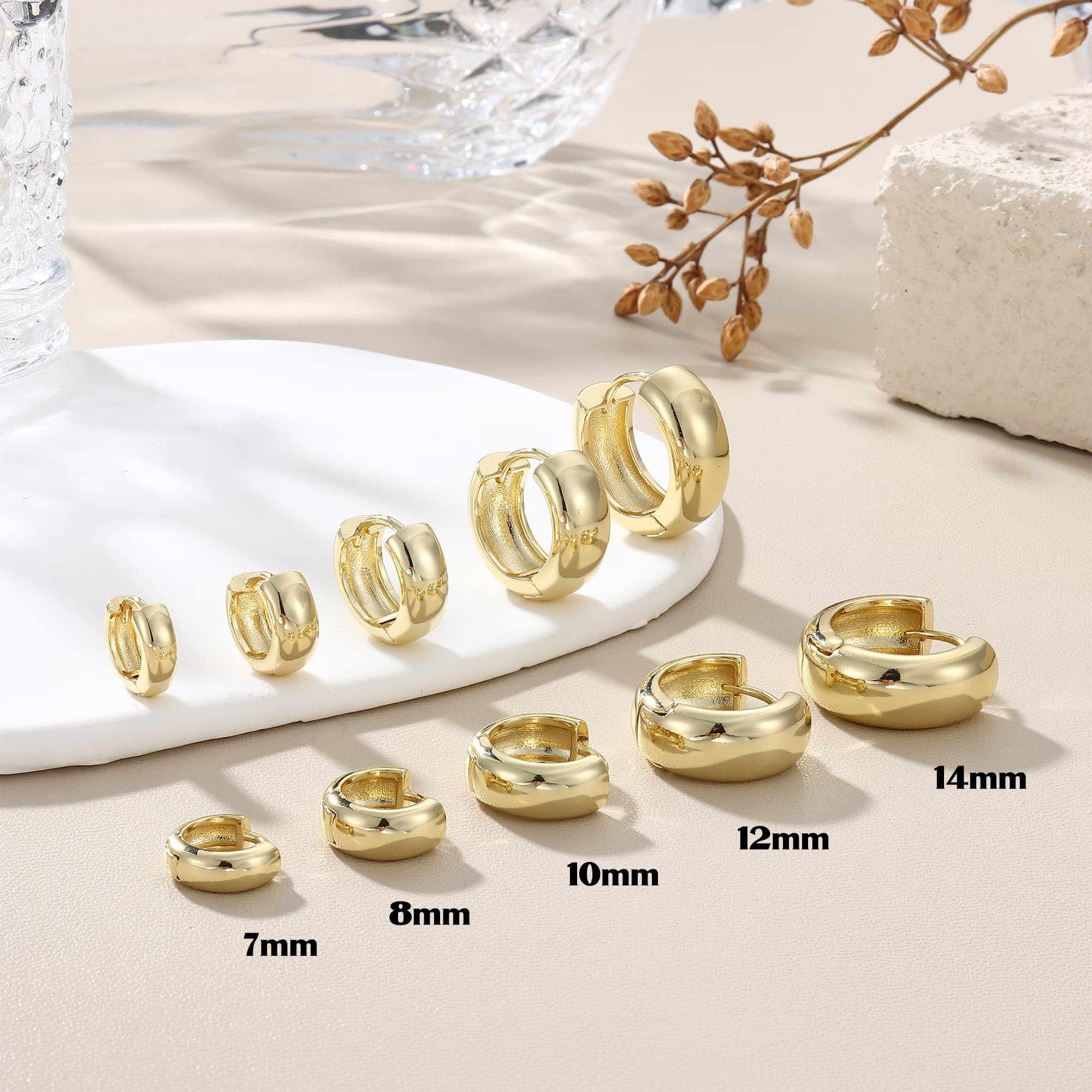 ZXLIHS Kleine klobige Creolen mit 14-Karat-Vergoldung für Damen, trendig – hypoallergene Knorpel-Ohrring-Sets für Dicke Creolen-Ohrring-Stapel, zierlicher versilberter Schmuck