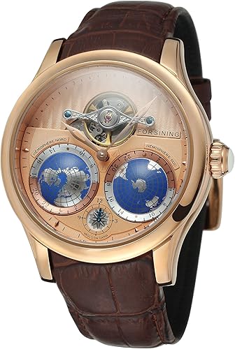 FORSINING FSG9413M3R3 - Reloj de pulsera para hombre movimiento automático caja de acero inoxidable dial con mapa del mundo