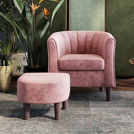 Sophisticated Floral Velvet Accent Chair with Ottoman
