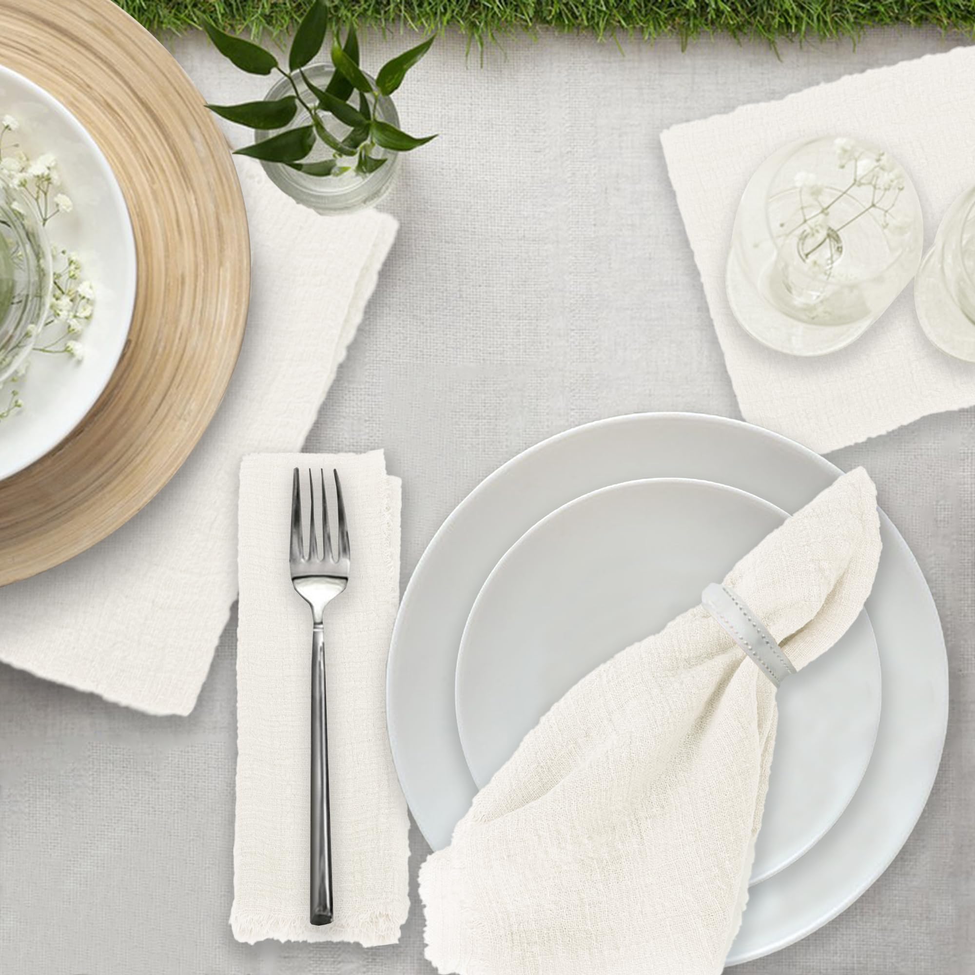 NiCoLa Table Cloth Napkins, 6 Pack Cotton Napkins with Fringe 42 x 42 cm - Image 3