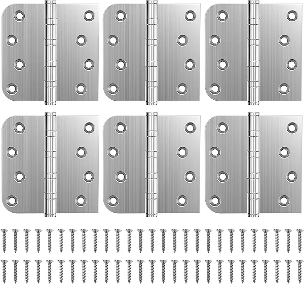 KOLET Ball Bearing Door Hinges, 4 x 4 Inches Door Hinges, Heavy Duty Stainless Steel Hinges, Square and 5/8'' Radius Corner, Smooth and Quiet, Non Removable Pin, Brushed Nickel, 6 Pack