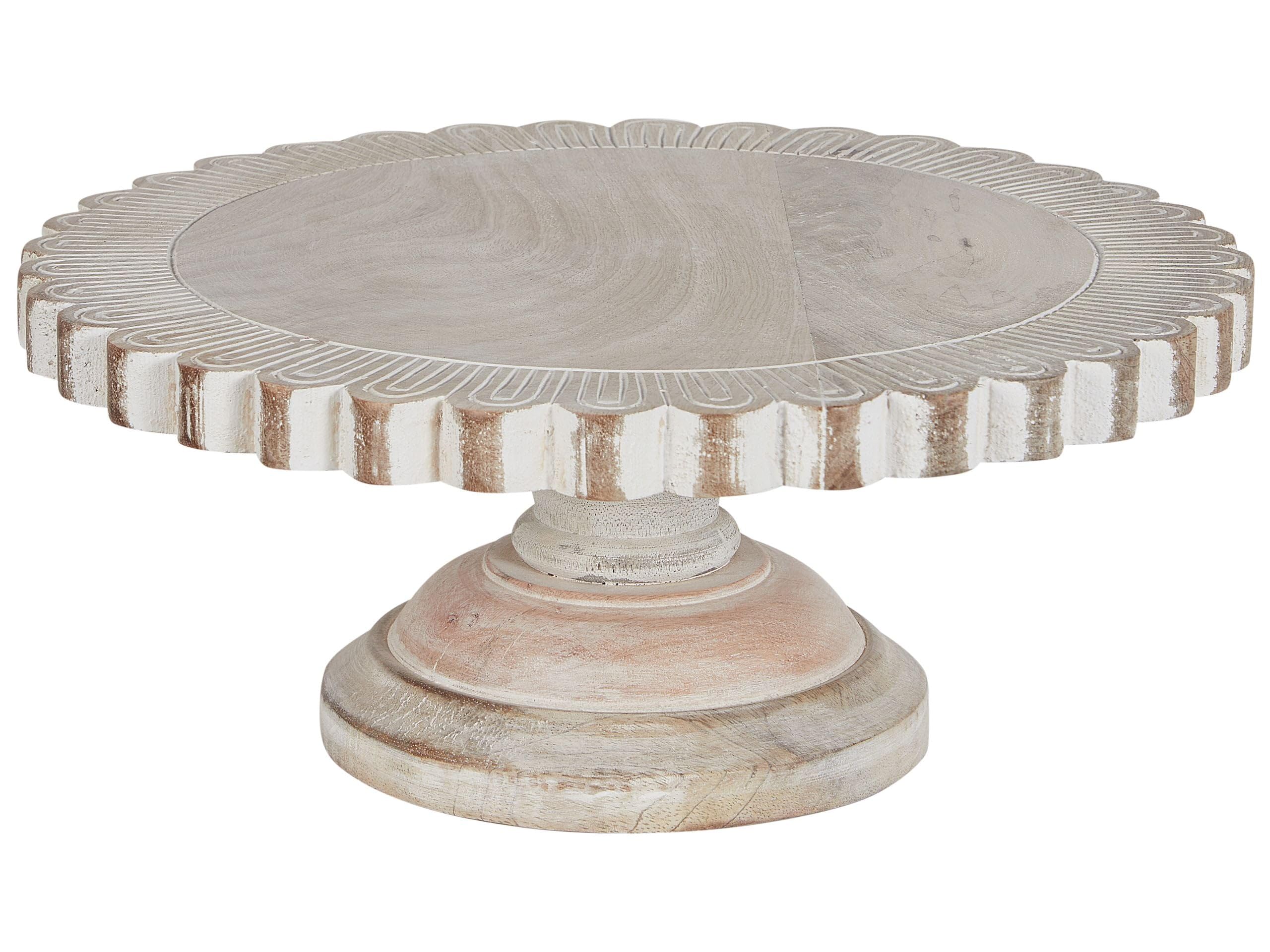 Vassoio elegante e decorativo per torte, supporto per pasticceria, espositore, supporto per servire intagliato in legno di mango chiaro