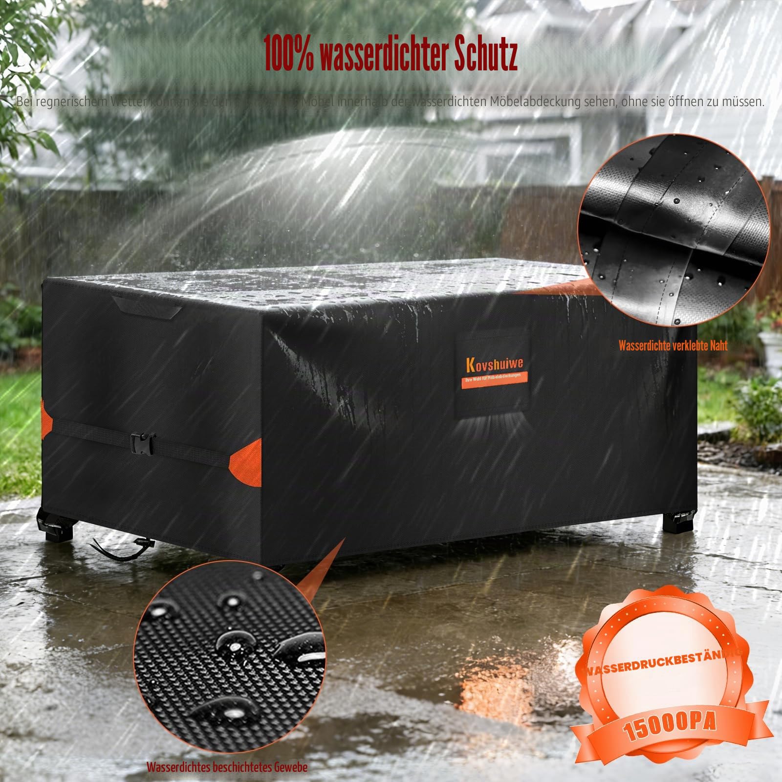 Kovshuiwe Abdeckung für Gartenmöbel 300x250x100cm, Wasserdicht 500D Oxford | Wasserdicht,Winddicht,UV-Beständiges,520D Heavy Duty Winddicht,Schutzhülle Abdeckplane,Abdeckplane für Gartenmöbel Outdoor