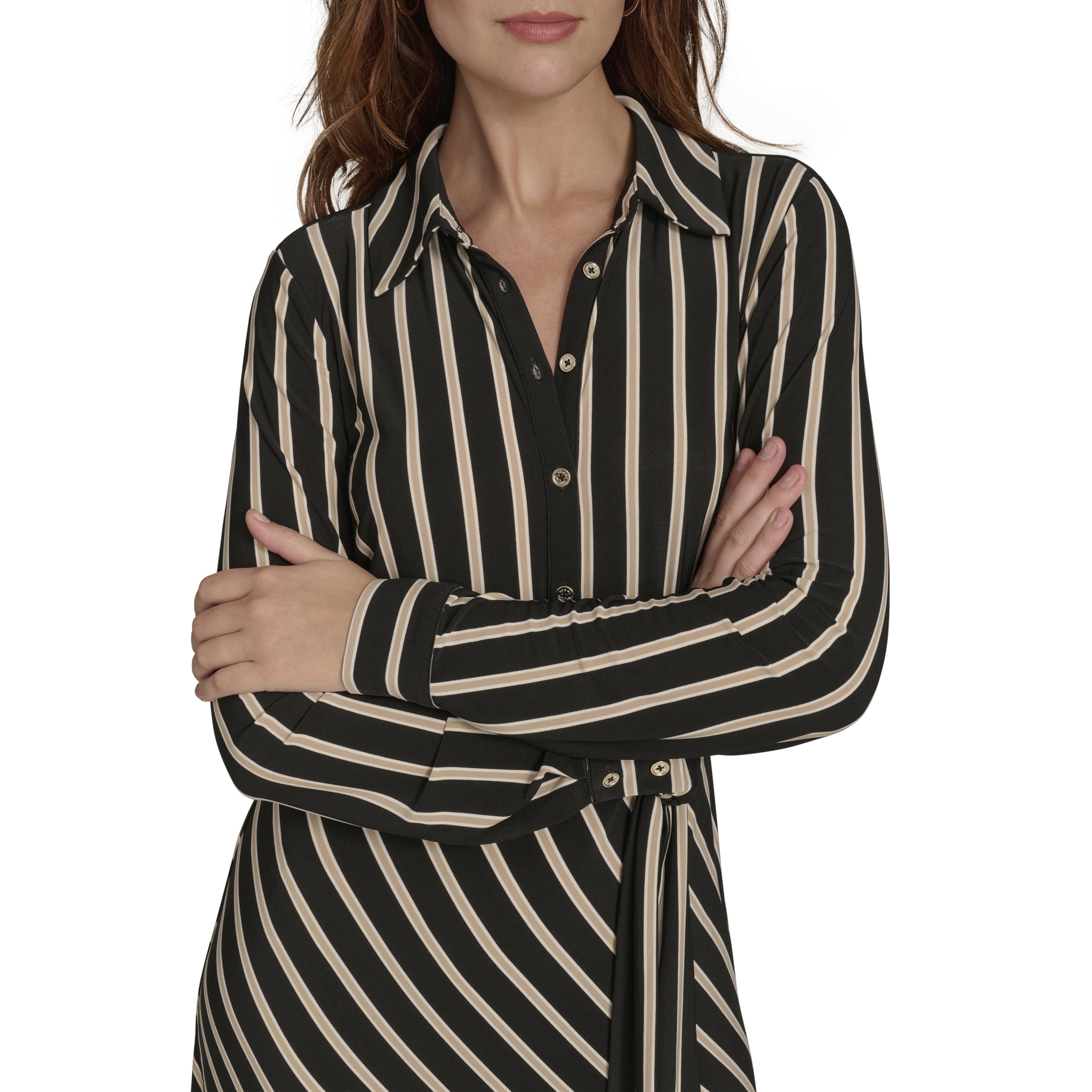 Tommy Hilfiger Long Sleeve Collared Self Tie Midi Shirtdress Vestido Informal Mujer